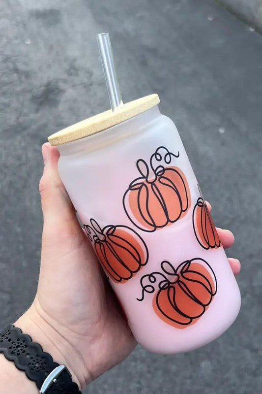 Pumpkin Doodle Glass Can